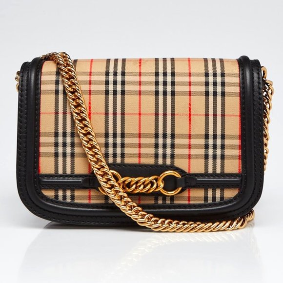 NWT BURBERRY RUNWAY LINK CHECK SHOULDER BAG WITH LEATHER TRIM - Picture 1 of 11